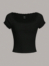 Lace Trim Scoop Neck Tee