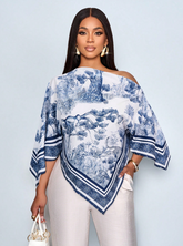 Asymmetric Neck Long Sleeve Asymmetrical Hem Blouse