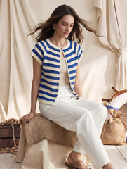 Striped Round Neck Distinctive Versatile Slim Fit Cardigan