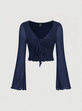 Tie Front Bell Sleeve T-Shirt