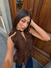 Ruffle Ribbon Sweet Fashion Halter Neck Top