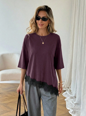 Asymmetrical Hem Lace Patchwork T-Shirt
