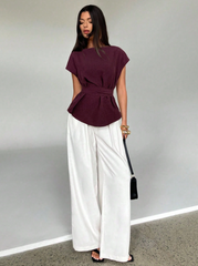 Summer Solid Color Round Neck Bat Sleeve Casual Top
