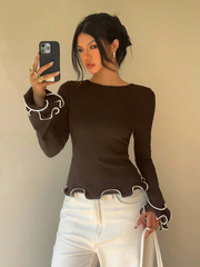Ruffle Trim Long Sleeve T-Shirt