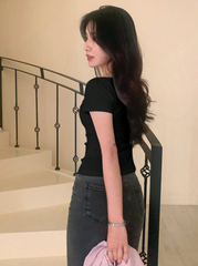 Short Sleeve Ruched Side Split Bodycon Waist T-Shirt Top