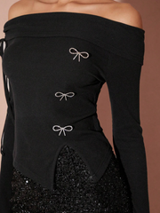 Bow Decor Off Shoulder Fitted Top