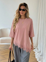 Asymmetrical Hem Lace Patchwork T-Shirt
