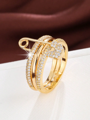 Cubic Zirconia Safety Pin Decor Ring