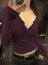Solid Color Button-Up Long Sleeve Fitted T-Shirt