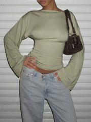 Asymmetric Collar Long Sleeve Knit T-Shirt