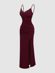 Lace V-Neckline Dress With Slit