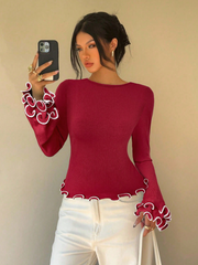 Ruffle Trim Long Sleeve T-Shirt