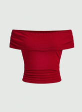 Solid Color Off-Shoulder Ruffle Slim Fit Top
