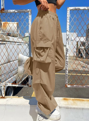 Flap Pocket Side Drawstring Waist Parachute Cargo Pants
