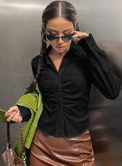 Solid Ruched Curved Hem Shirt