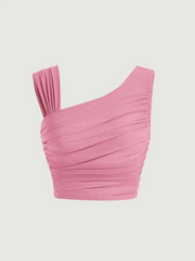 Asymmetrical Neck Ruched Top