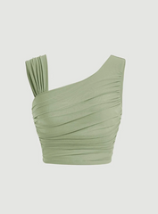 Asymmetrical Neck Ruched Top