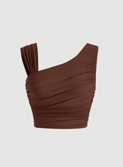 Asymmetrical Neck Ruched Top