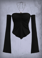 Solid Flounce Sleeve Halter Top