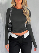 Solid Ruched Side Crop Tee