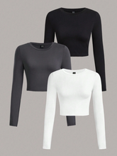 3Pcs Solid Color Round Neck Long Sleeve T-Shirt