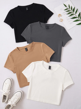 4pack Solid Crop Tee