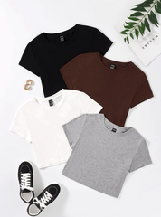 4pack Solid Crop Tee