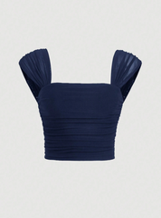 Square Neck Ruched Crop Tank Top