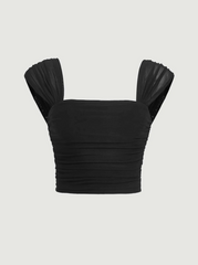 Square Neck Ruched Crop Tank Top