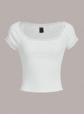 Lace Trim Scoop Neck Tee