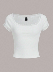 Lace Trim Scoop Neck Tee