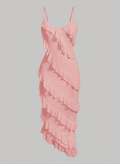 Solid Ruffle Trim Asymmetrical Hem Cami Dress