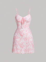 Floral Print Drawstring Front Cami Dress