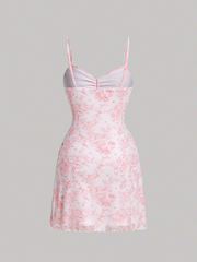 Floral Print Drawstring Front Cami Dress