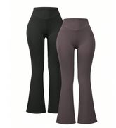 2pcs Solid Wide Waistband Flare Leg Sports Pants