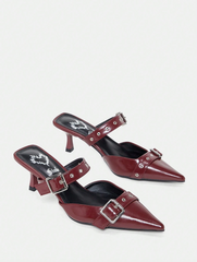 Buckle Decor Burgundy High Heel Pumps