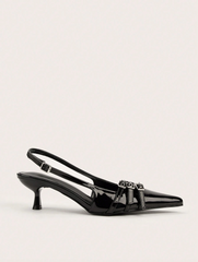 Patent Leather Pointed Toe Metal Buckle Strap Stiletto High Heels