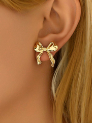 Gold Ribbon Bow Earrings