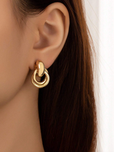 1pair Metallic Circle Button Drop Earrings For Women's Daily Wear