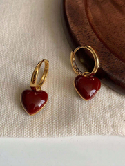 1pair Vintage Red Heart Shaped Zinc Alloy Hoop Earrings