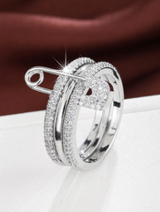 Cubic Zirconia Safety Pin Decor Ring