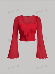 Tie Front Bell Sleeve T-Shirt