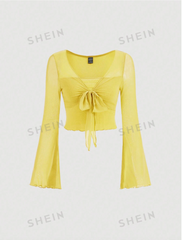 Tie Front Bell Sleeve T-Shirt