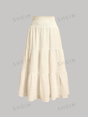 High Waist Ruffle Hem Midi Skirt