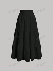 High Waist Ruffle Hem Midi Skirt