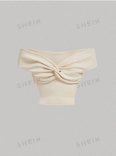 Solid Color Off Shoulder Twist Front Top