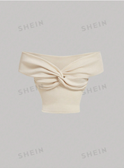 Solid Color Off Shoulder Twist Front Top