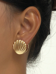 1pair Simple Ocean Beach Style Metallic Double Side Printed Shell Dangle Earrings For Women