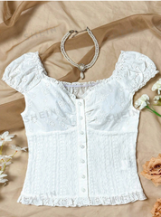 Solid Color Hollow Out Embroidered Shirt