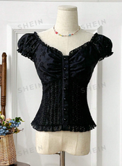 Solid Color Hollow Out Embroidered Shirt